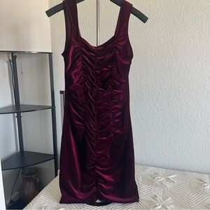 Free Press Maroon Velvet Ruched Holiday Dress Made in the USA in Small